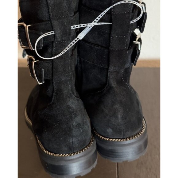 Kurt Geiger 40 / 9 Sutton Bow Rhinestone Embellished Suede Combat Boot Black - Picture 8 of 14